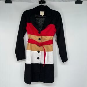Modcloth Black and Red Colorblock Pea Coat